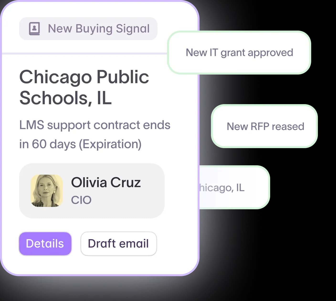 Starbridge returning a verified decision-maker name, title, and email enriched from a meeting signal